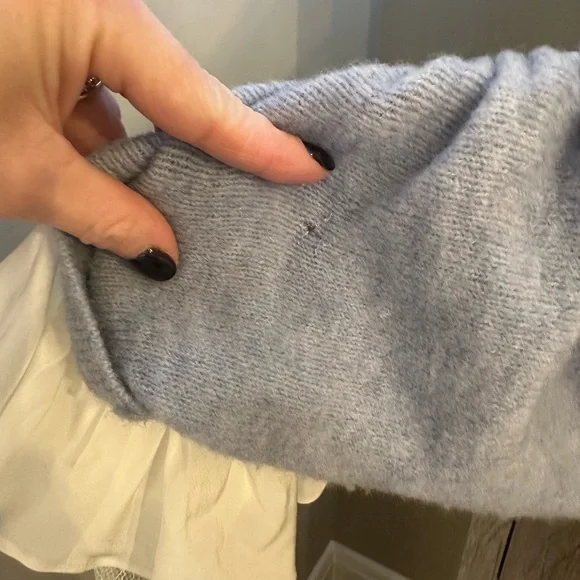 Cinq à Sept Atlas Wool Ruffle-Cuff Cardigan Light Blue Size Medium SEE DETAILS - Picture 12 of 15